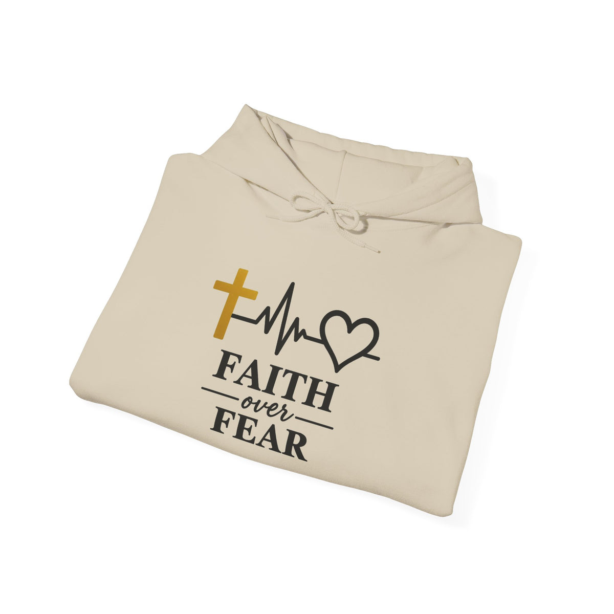 Faith Over Fear Hoodie – Christian Cross & Heartbeat Logo Pullover