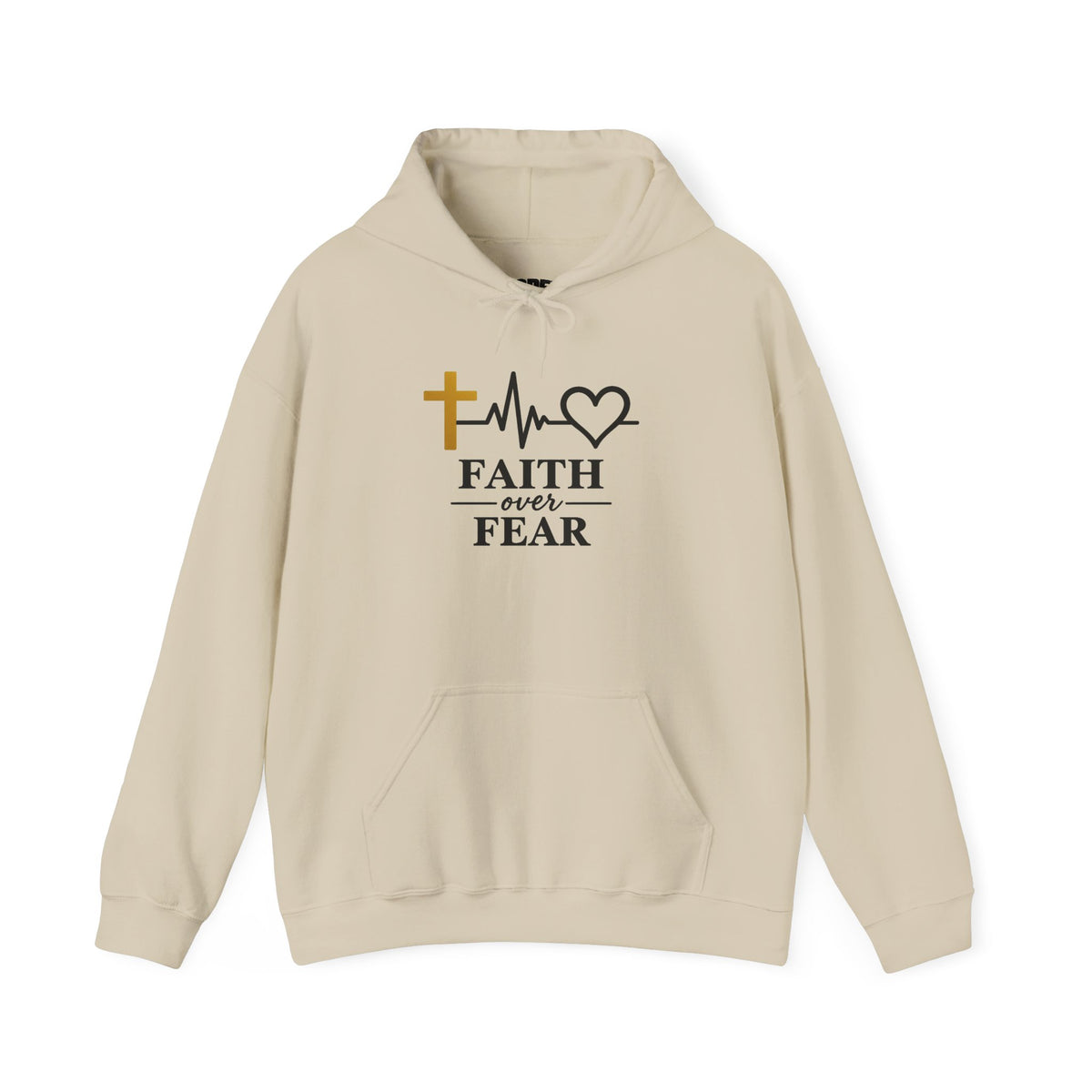 Faith Over Fear Hoodie – Christian Cross & Heartbeat Logo Pullover