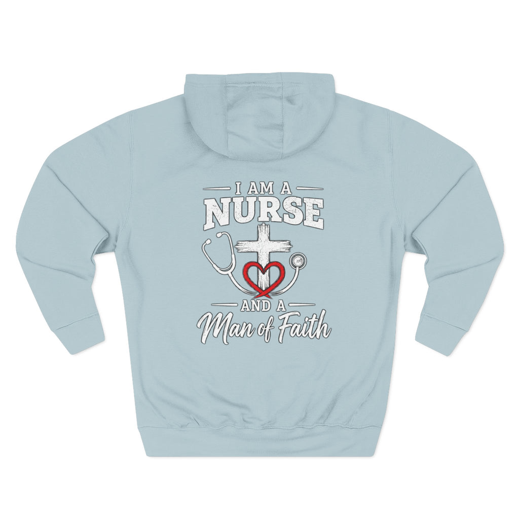 Nurse & Man of Faith Hoodie - Stethoscope Heart Cross Fleece Pullover