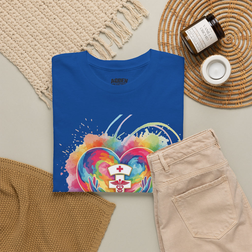 Nurse Heart Rainbow T-Shirt — Watercolor Caduceus Love Tee
