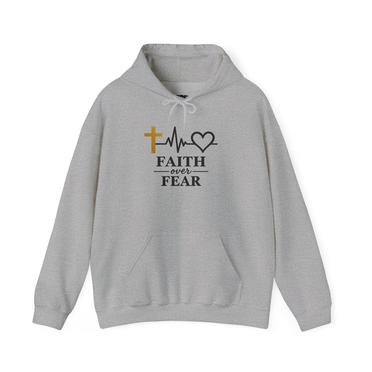 Faith Over Fear Hoodie – Christian Cross & Heartbeat Logo Pullover