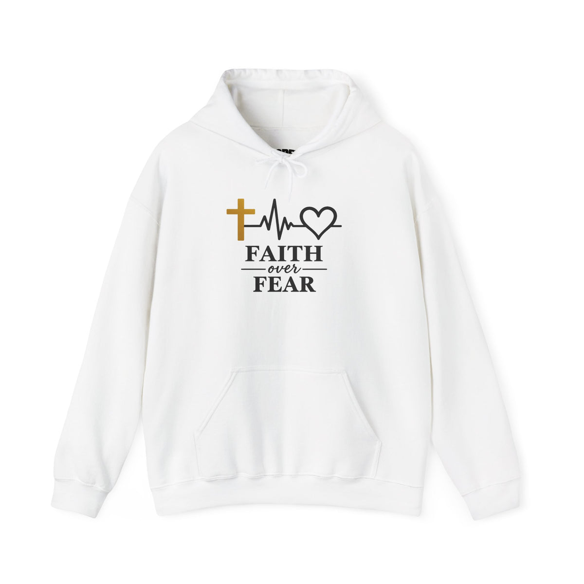 Faith Over Fear Hoodie – Christian Cross & Heartbeat Logo Pullover