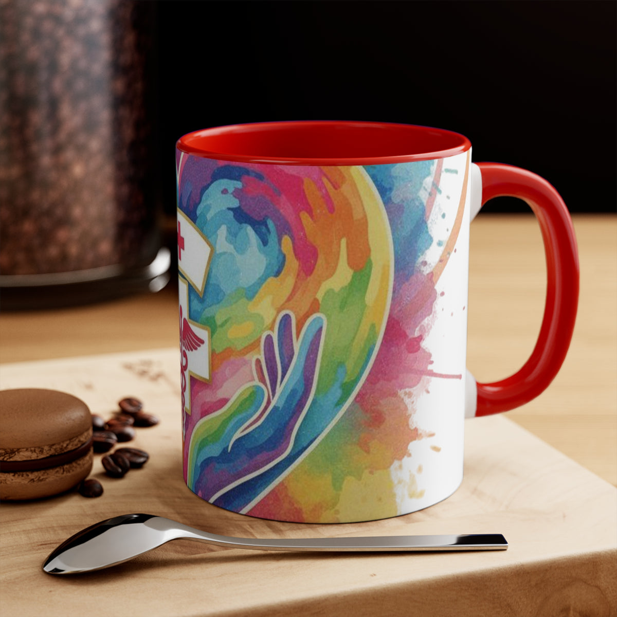 Nurse Caduceus Heart Accent Mug – Colorful Watercolor Medical Gift