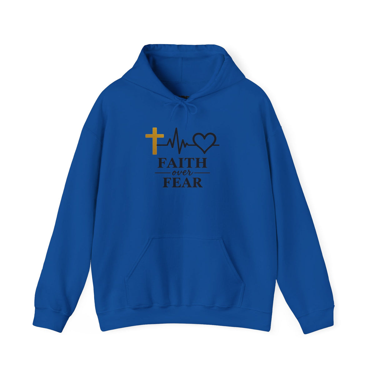 Faith Over Fear Hoodie – Christian Cross & Heartbeat Logo Pullover