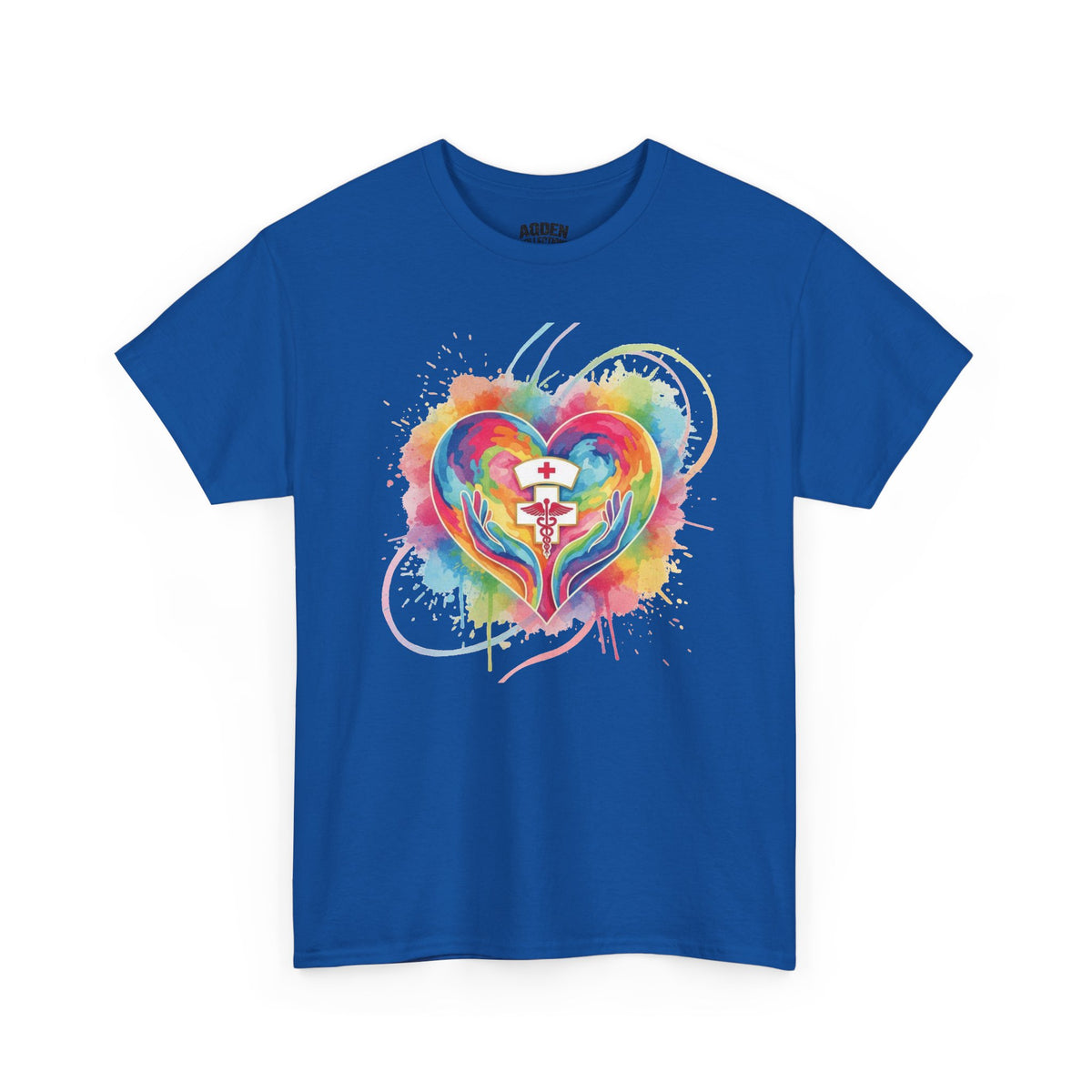 Nurse Heart Rainbow T-Shirt — Watercolor Caduceus Love Tee