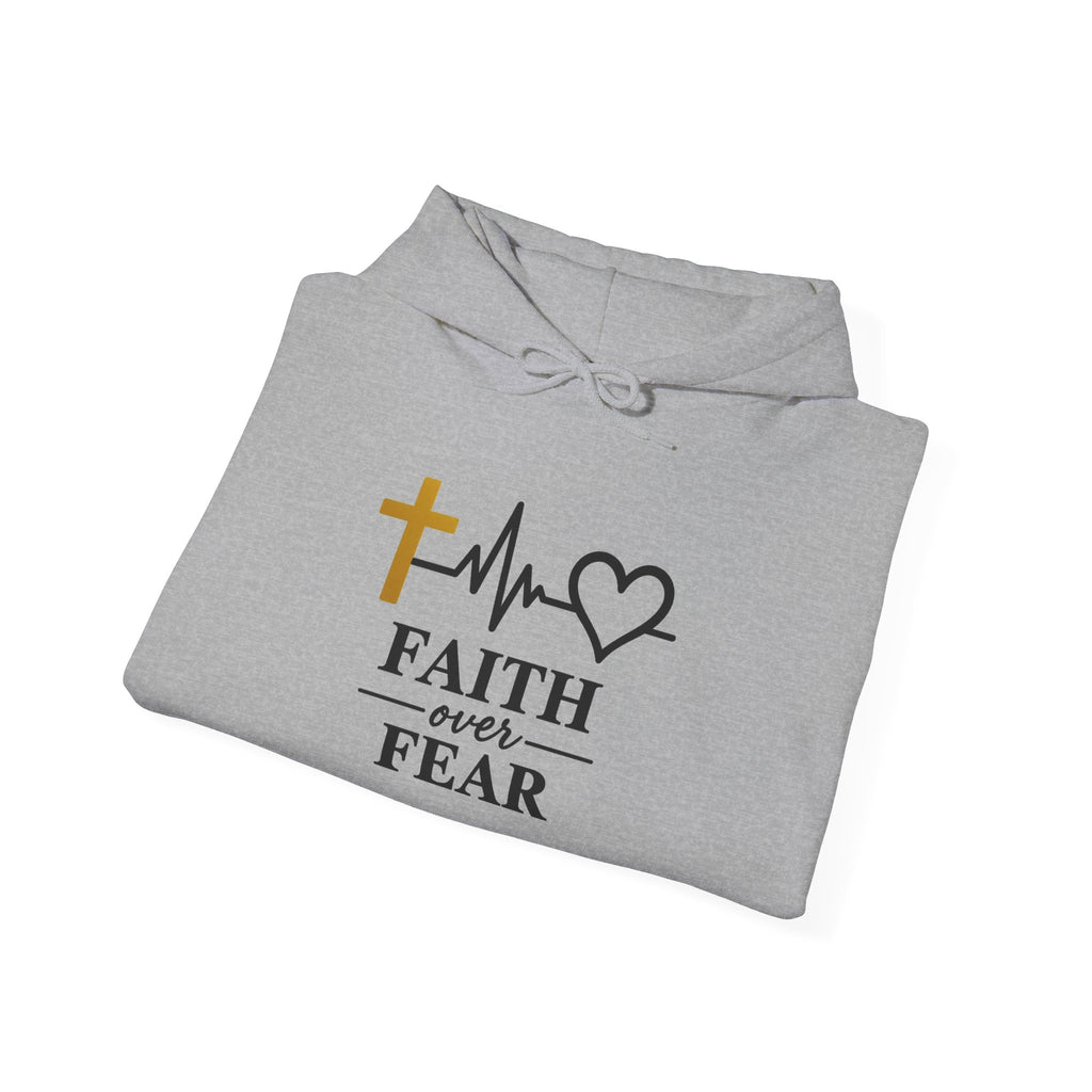 Faith Over Fear Hoodie – Christian Cross & Heartbeat Logo Pullover