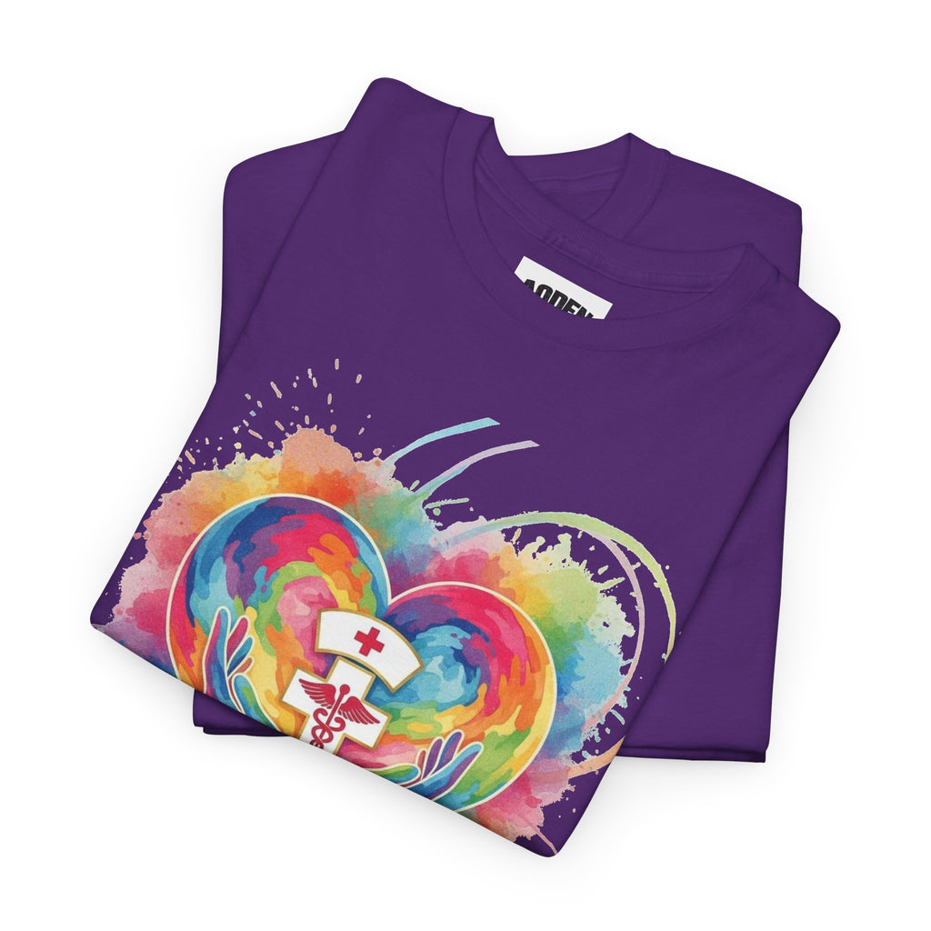 Nurse Heart Rainbow T-Shirt — Watercolor Caduceus Love Tee