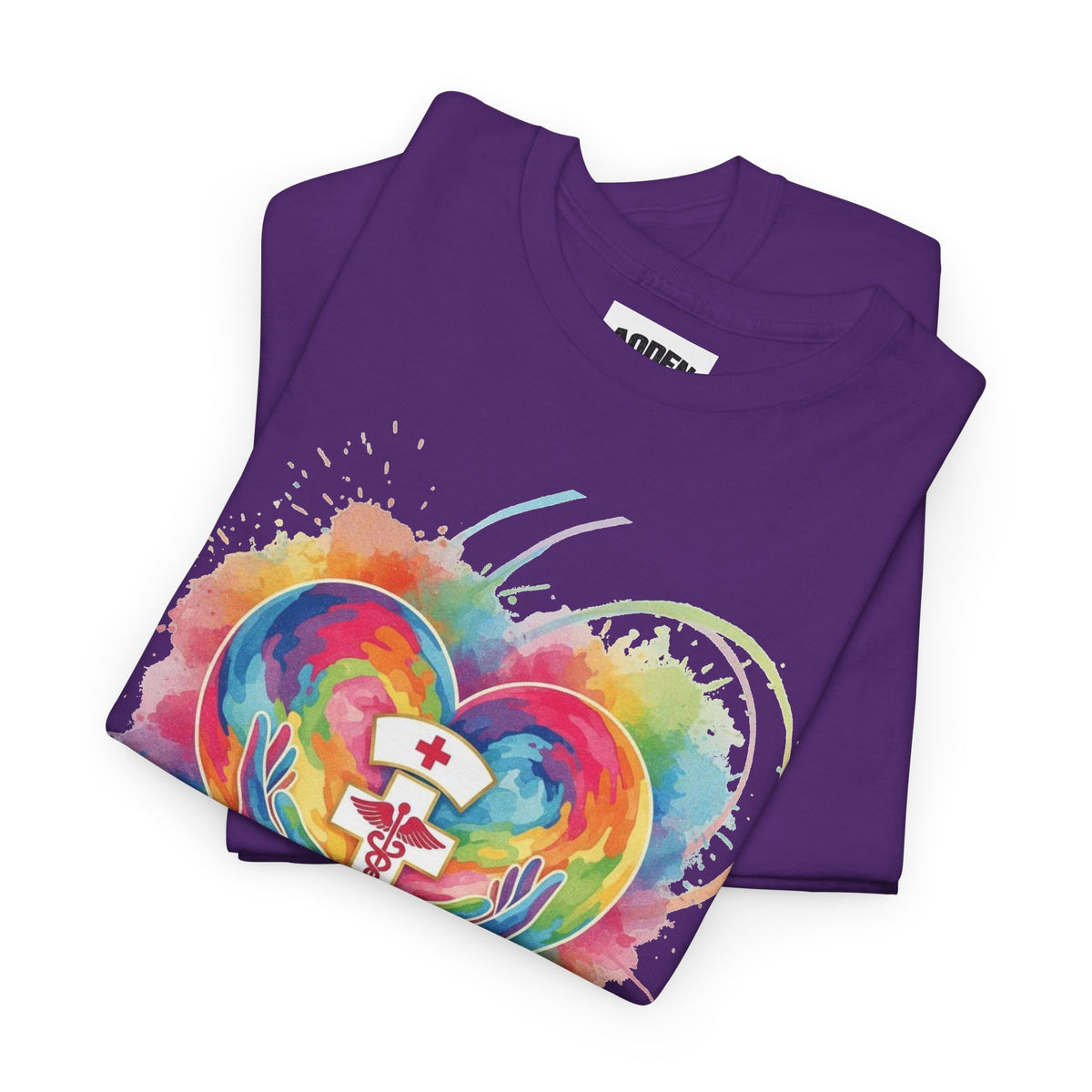 Nurse Heart Rainbow T-Shirt — Watercolor Caduceus Love Tee