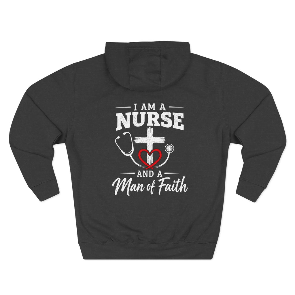Nurse & Man of Faith Hoodie - Stethoscope Heart Cross Fleece Pullover