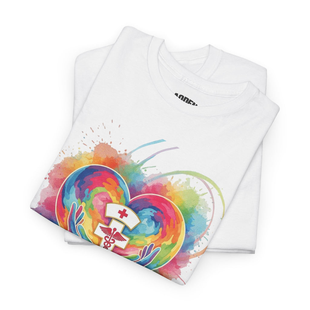 Nurse Heart Rainbow T-Shirt — Watercolor Caduceus Love Tee