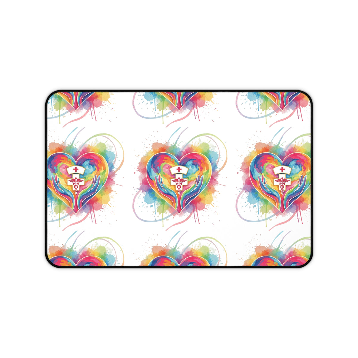 Colorful Heart Nurse Desk Mat — Rainbow Medical Symbol Mouse Pad