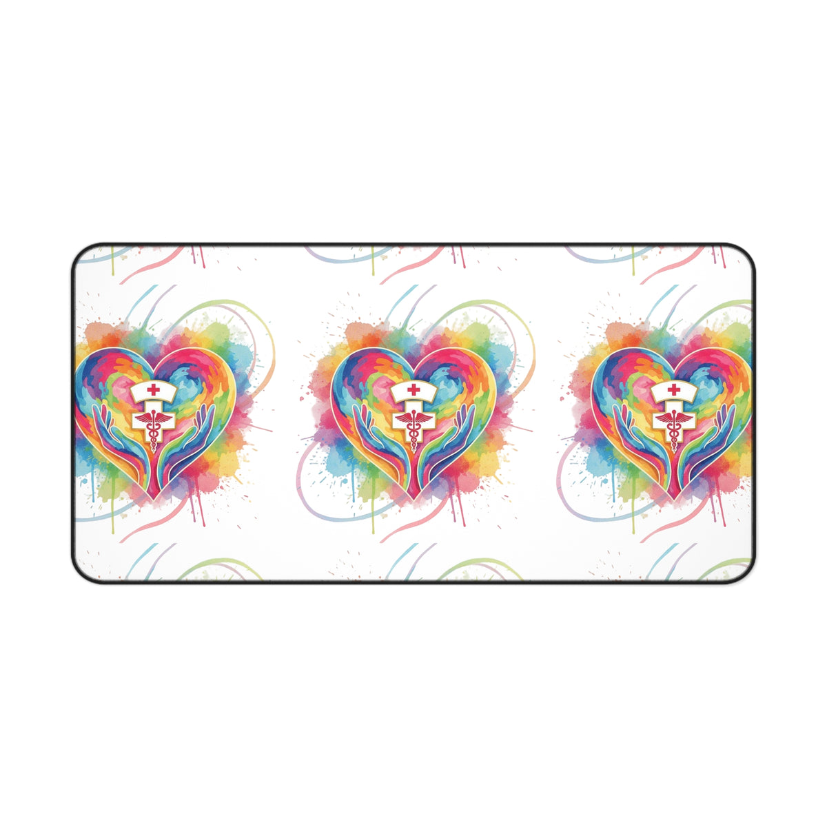 Colorful Heart Nurse Desk Mat — Rainbow Medical Symbol Mouse Pad