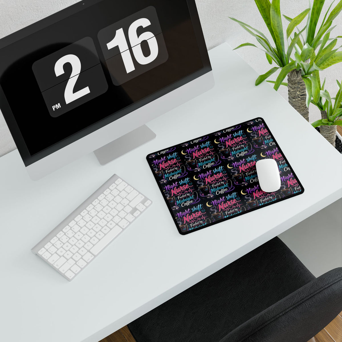 Night Shift Nurse Desk Mat — “Fueled by Midnight Coffee” Non-Slip Mouse Pad