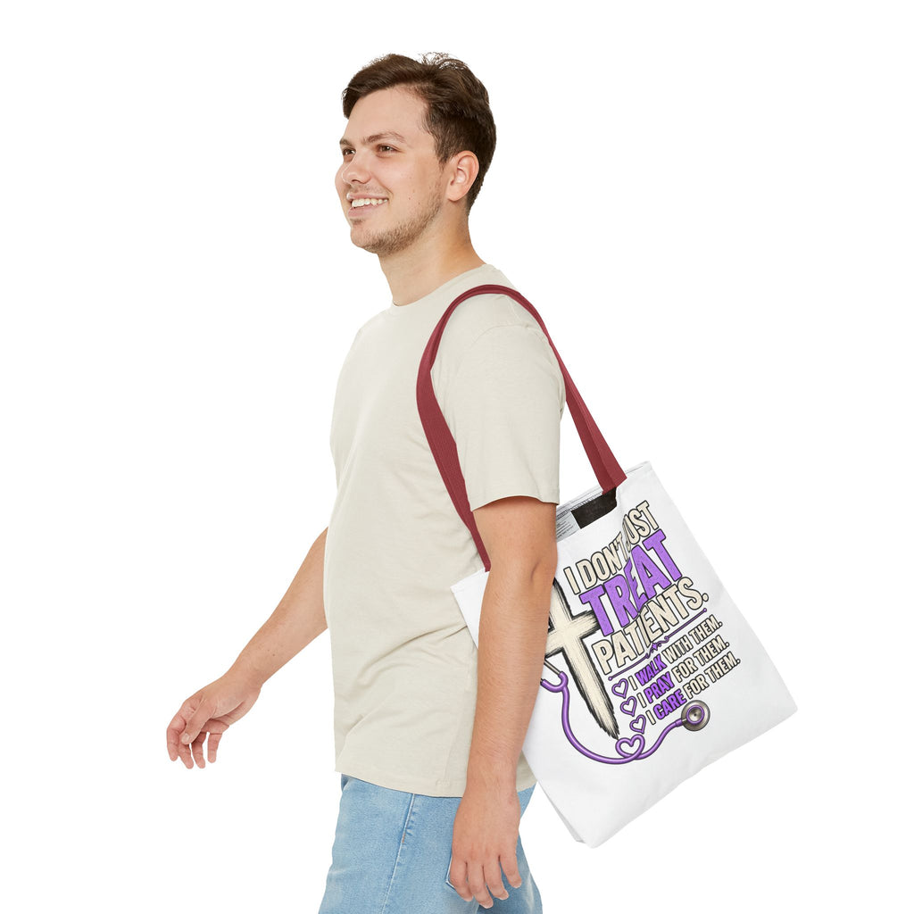 Nurse Faith Tote Bag - "I Don't Just Treat Patients" Stethoscope & Cross Inspirational Tote