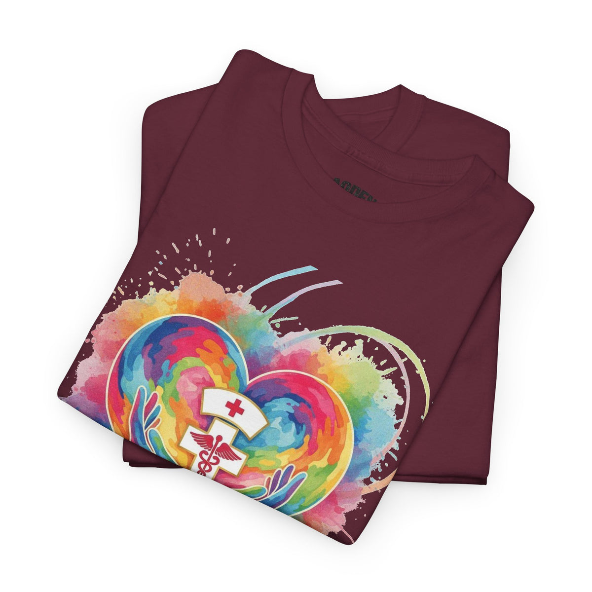 Nurse Heart Rainbow T-Shirt — Watercolor Caduceus Love Tee