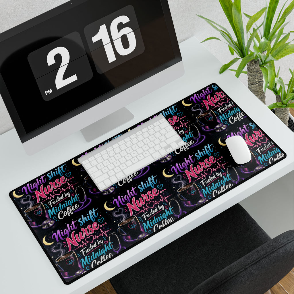 Night Shift Nurse Desk Mat — “Fueled by Midnight Coffee” Non-Slip Mouse Pad