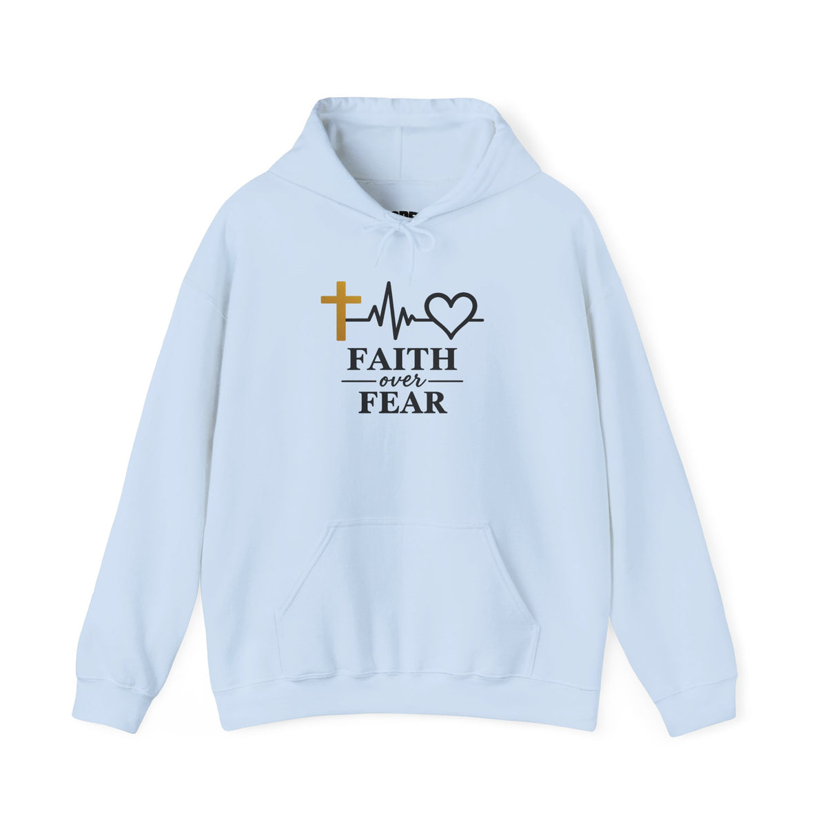 Faith Over Fear Hoodie – Christian Cross & Heartbeat Logo Pullover