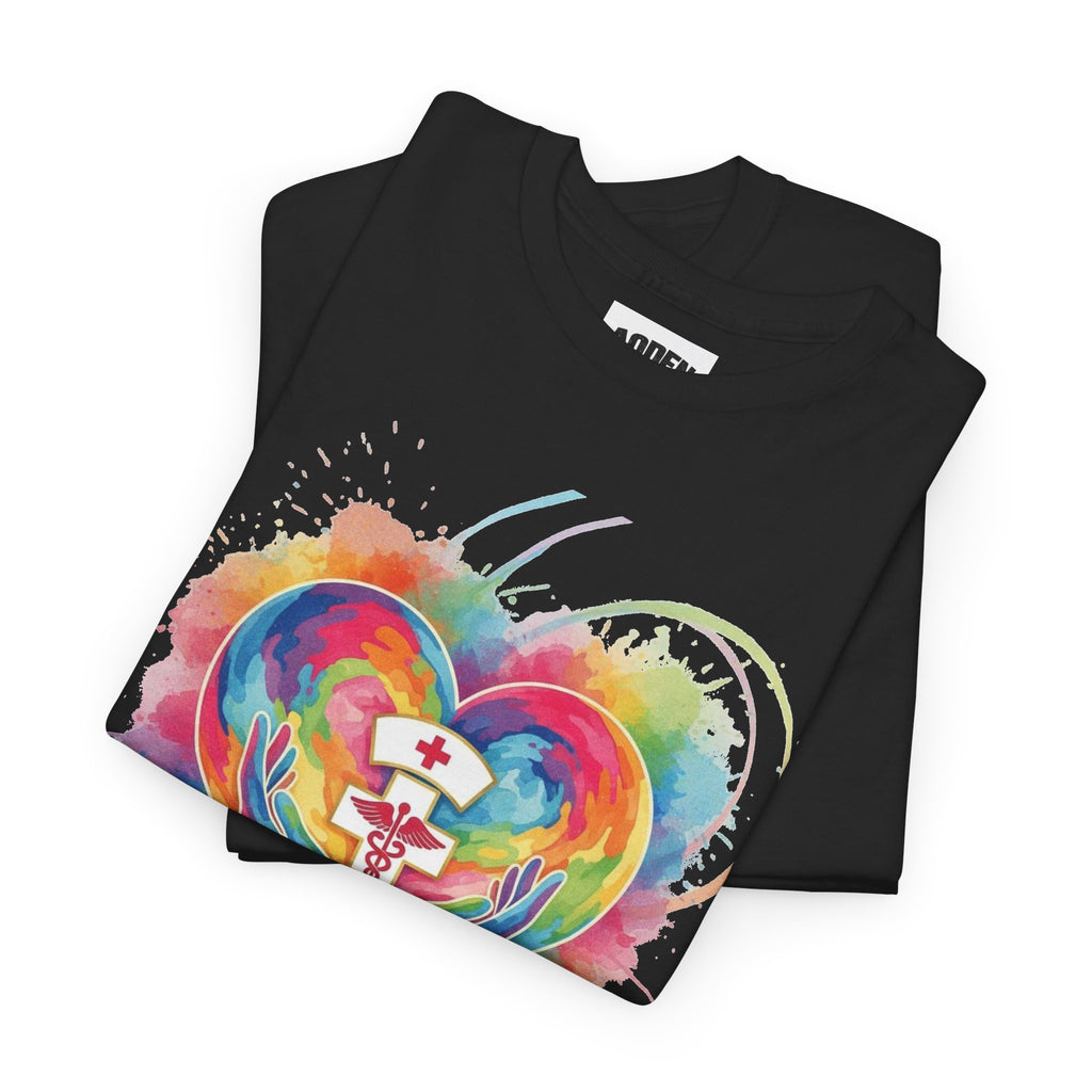 Nurse Heart Rainbow T-Shirt — Watercolor Caduceus Love Tee
