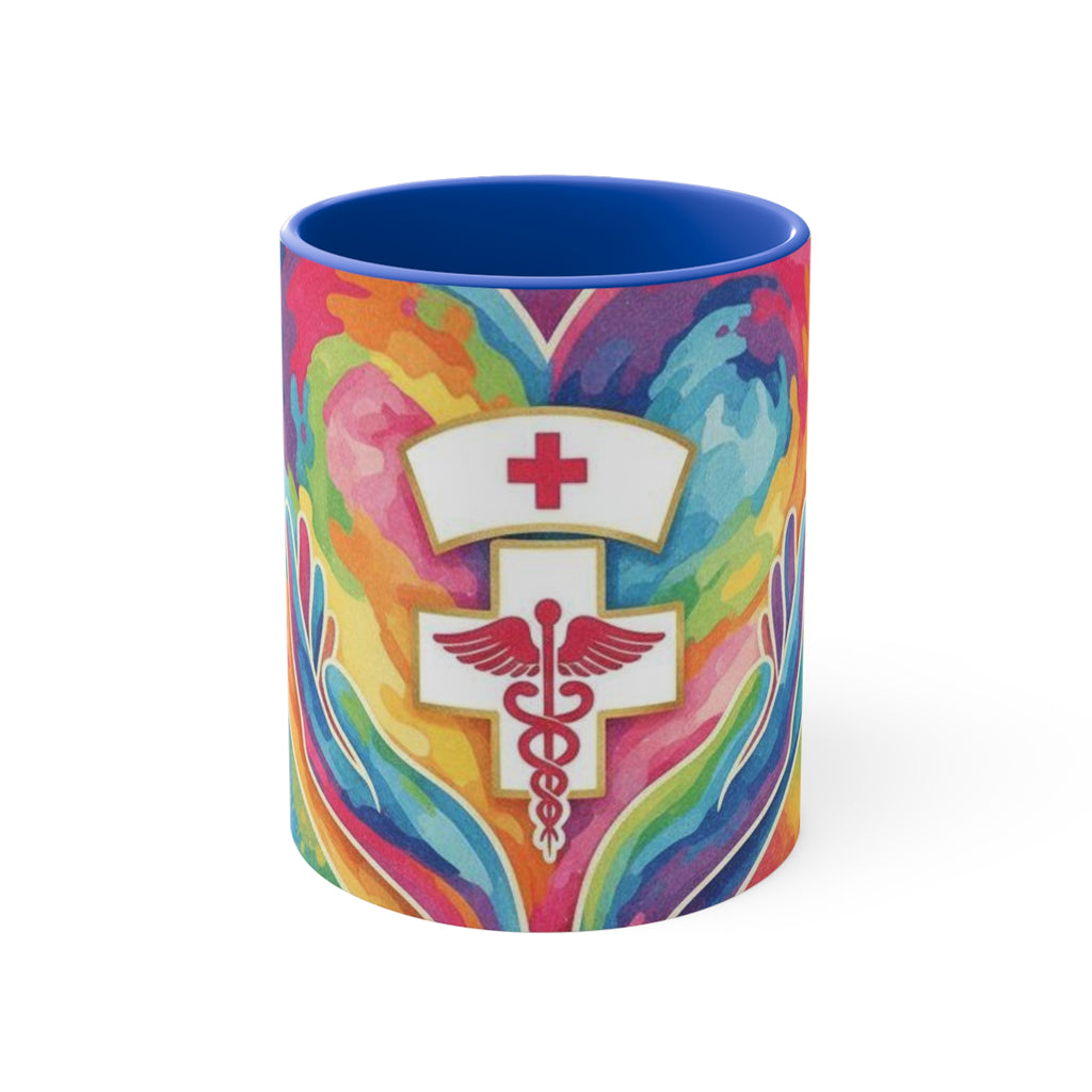 Nurse Caduceus Heart Accent Mug – Colorful Watercolor Medical Gift