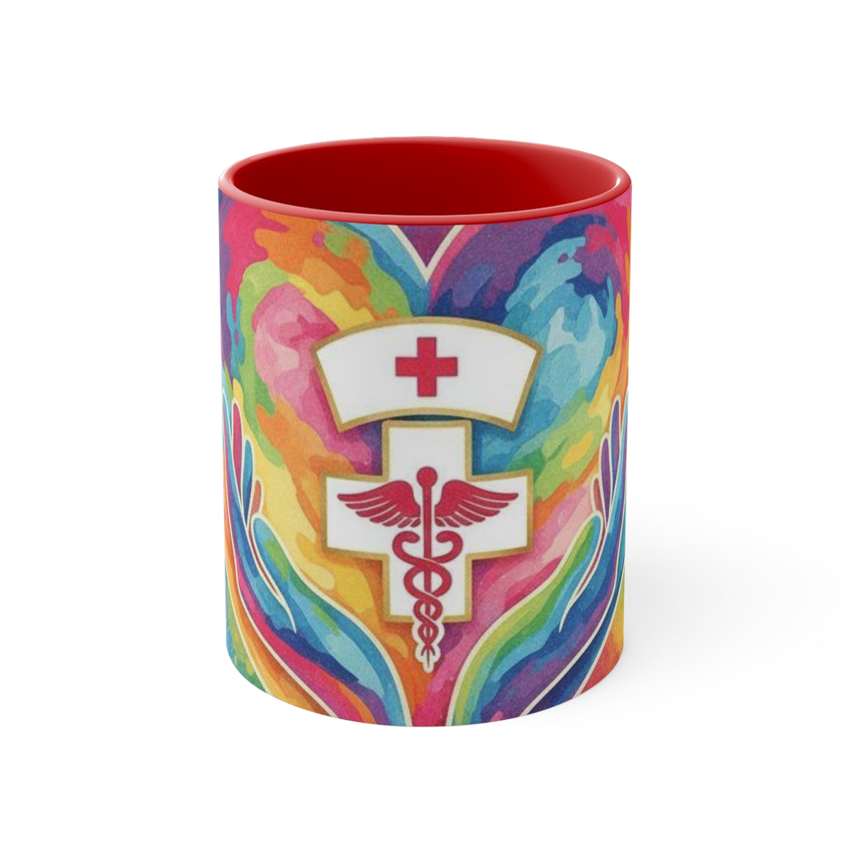 Nurse Caduceus Heart Accent Mug – Colorful Watercolor Medical Gift