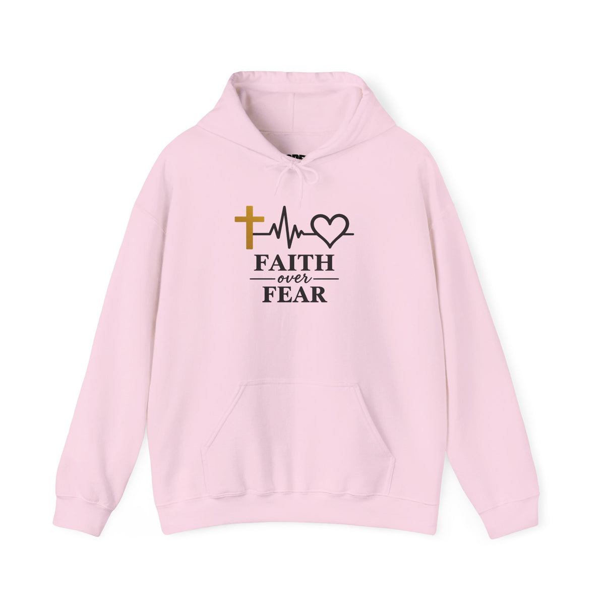 Faith Over Fear Hoodie – Christian Cross & Heartbeat Logo Pullover