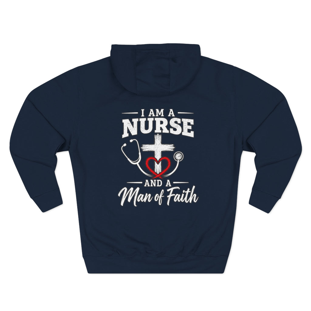 Nurse & Man of Faith Hoodie - Stethoscope Heart Cross Fleece Pullover