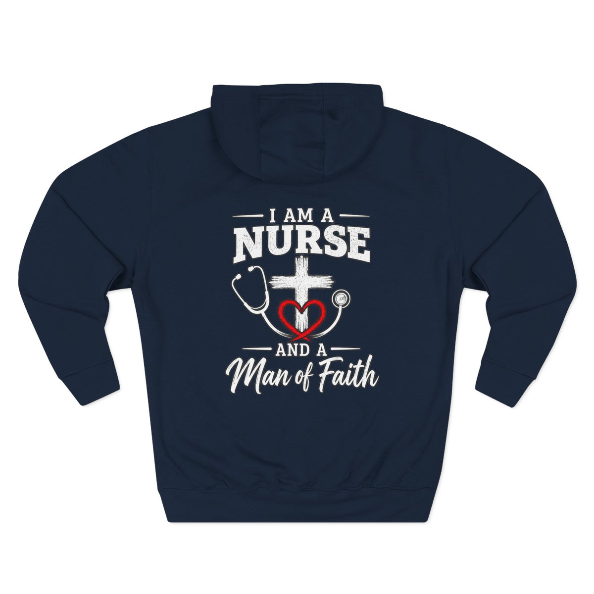 Nurse & Man of Faith Hoodie - Stethoscope Heart Cross Fleece Pullover