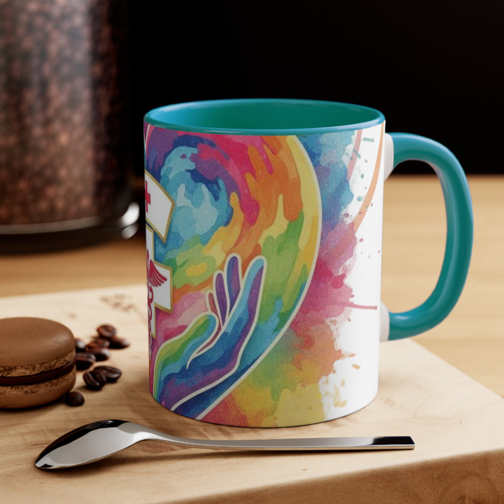 Nurse Caduceus Heart Accent Mug – Colorful Watercolor Medical Gift