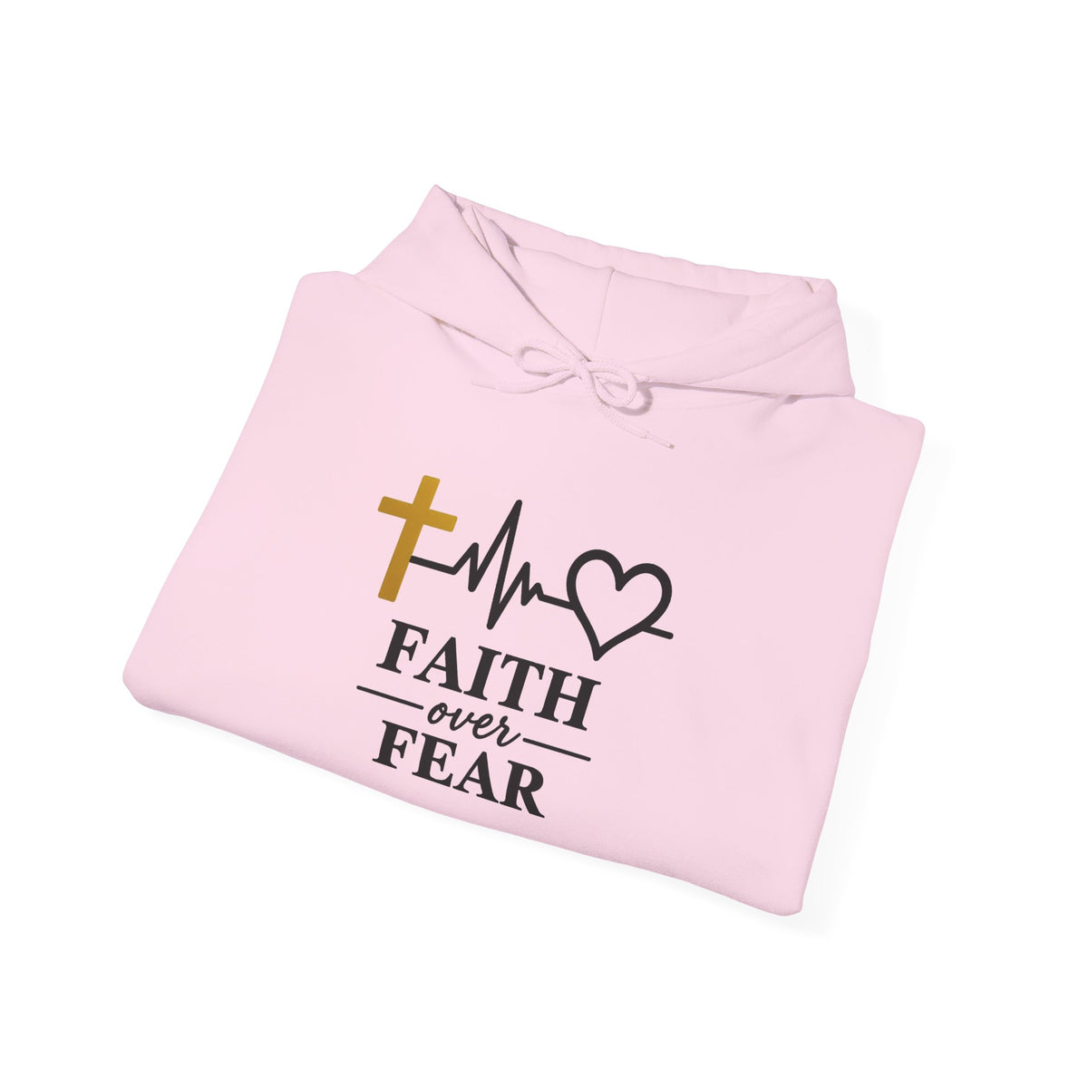 Faith Over Fear Hoodie – Christian Cross & Heartbeat Logo Pullover