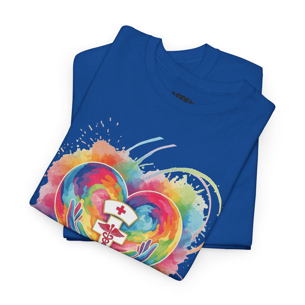 Nurse Heart Rainbow T-Shirt — Watercolor Caduceus Love Tee