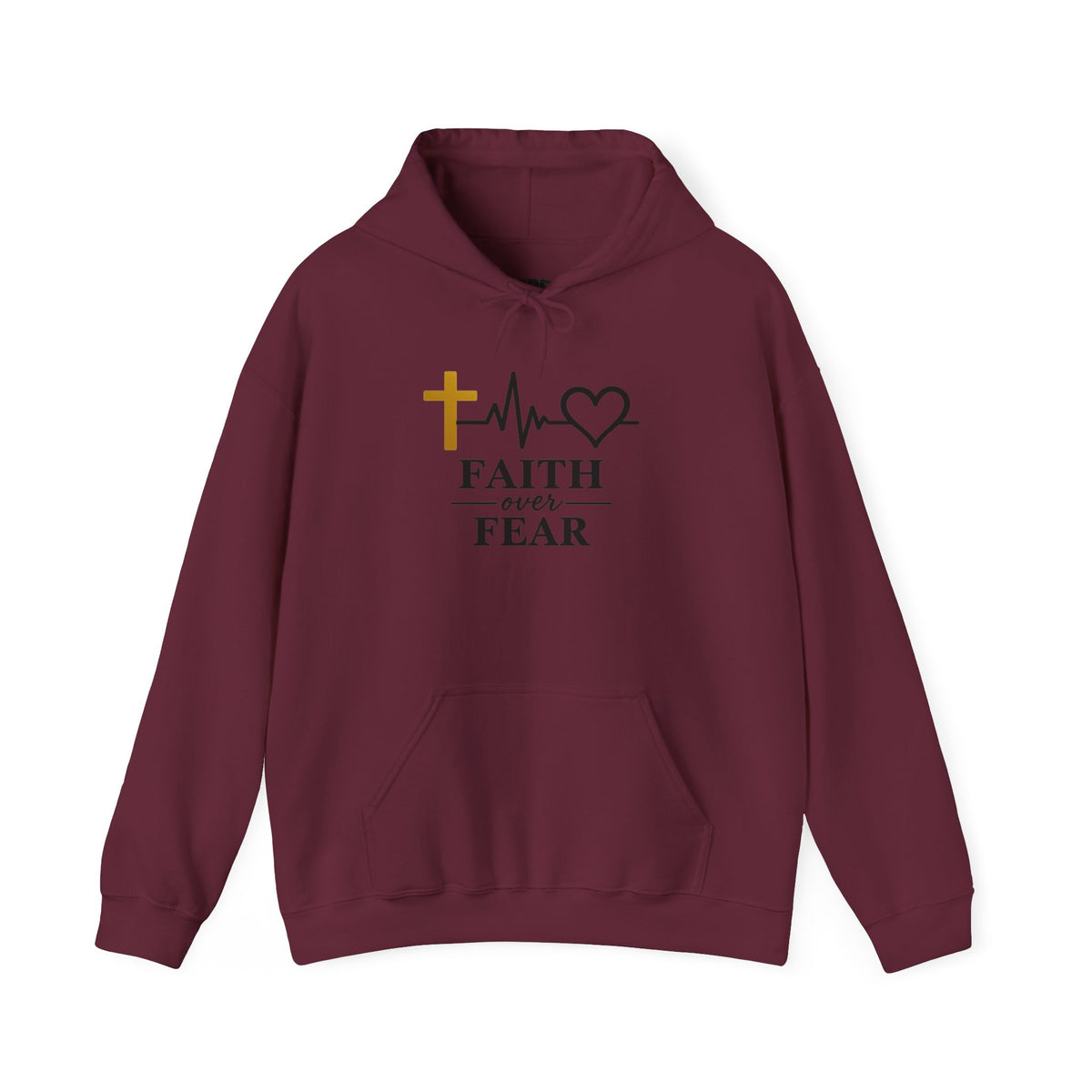 Faith Over Fear Hoodie – Christian Cross & Heartbeat Logo Pullover