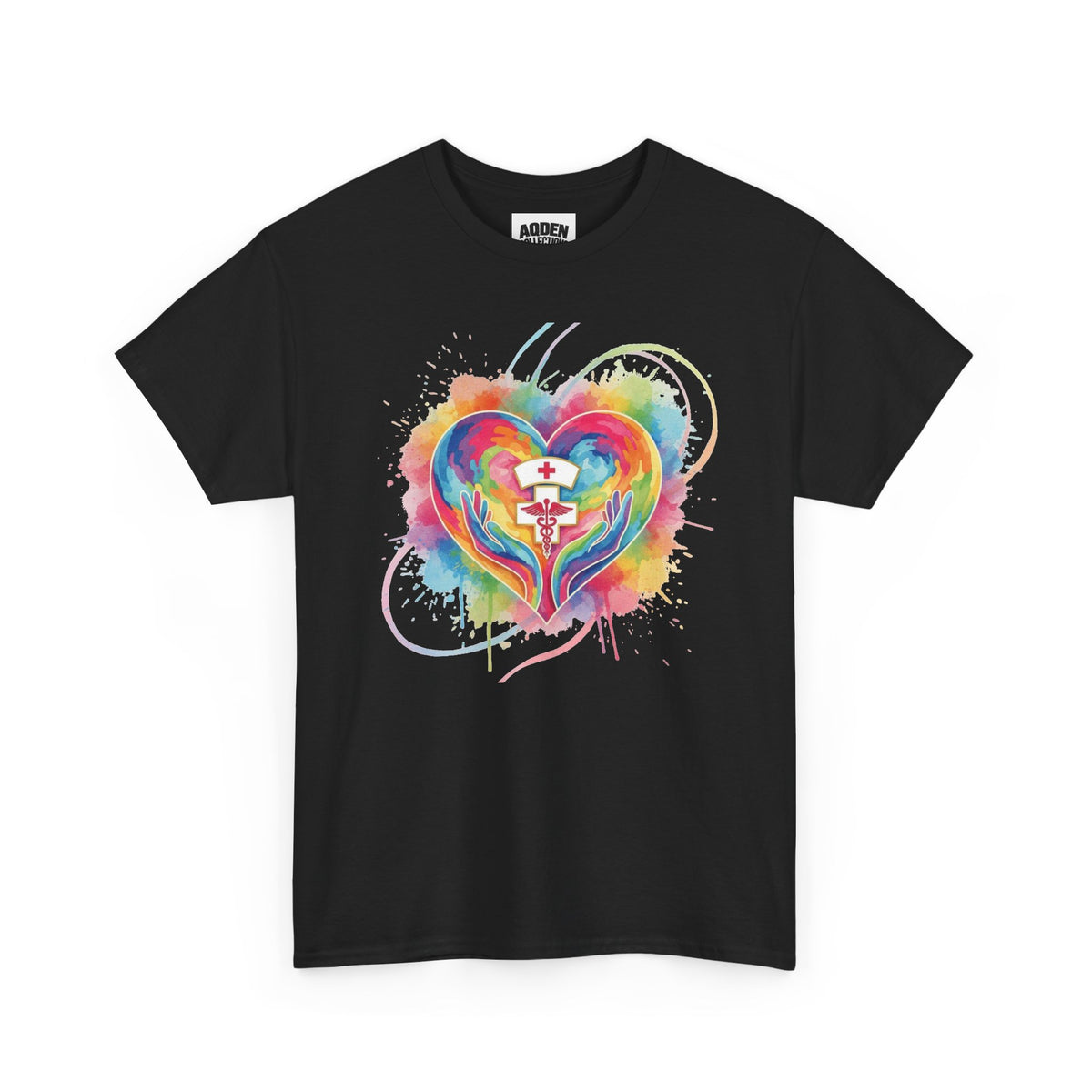 Nurse Heart Rainbow T-Shirt — Watercolor Caduceus Love Tee