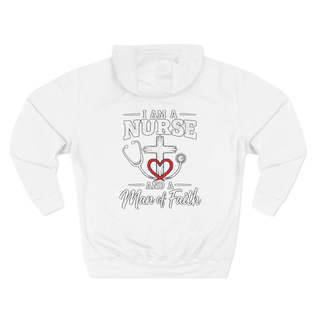 Nurse & Man of Faith Hoodie - Stethoscope Heart Cross Fleece Pullover