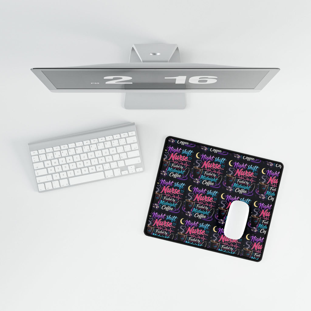 Night Shift Nurse Desk Mat — “Fueled by Midnight Coffee” Non-Slip Mouse Pad