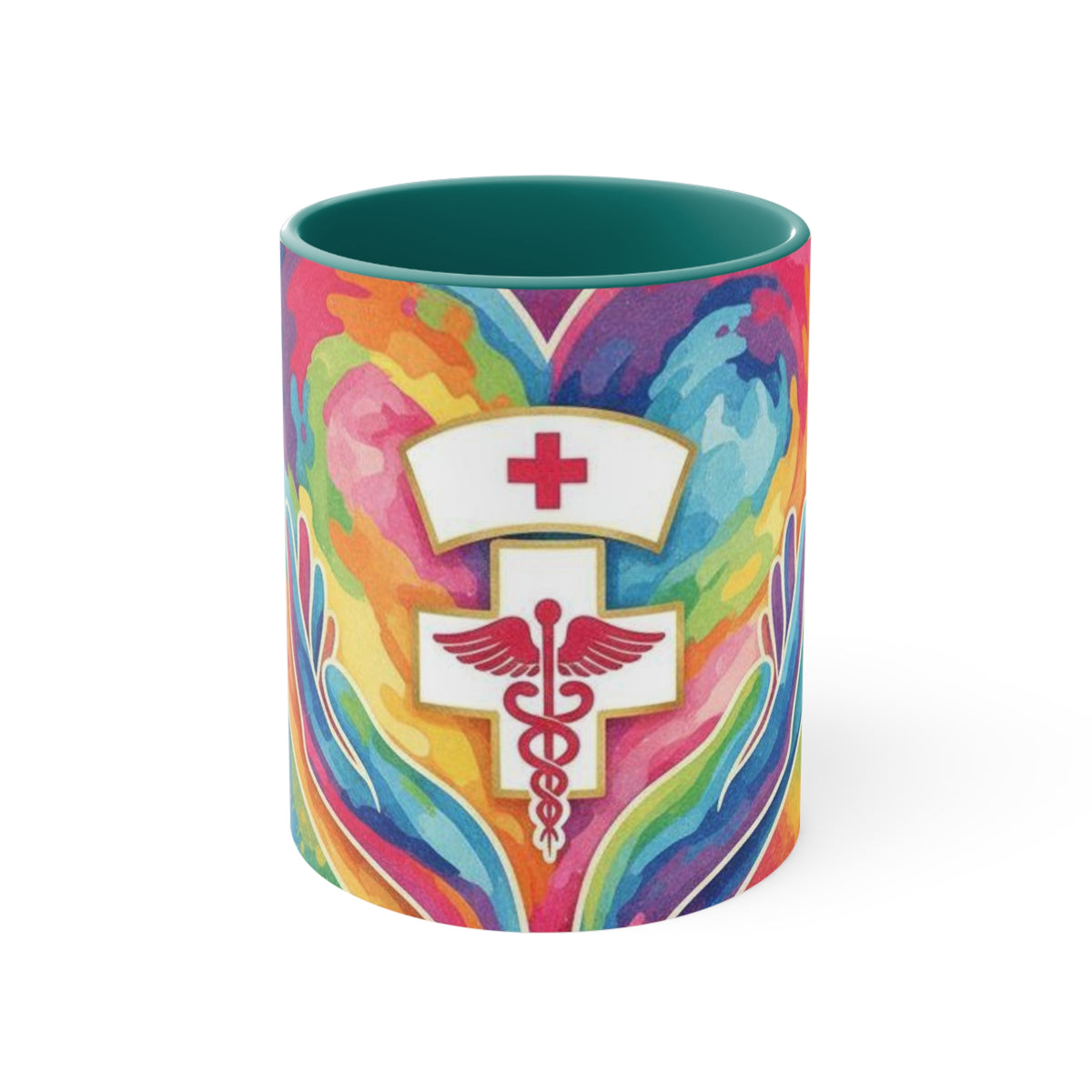 Nurse Caduceus Heart Accent Mug – Colorful Watercolor Medical Gift