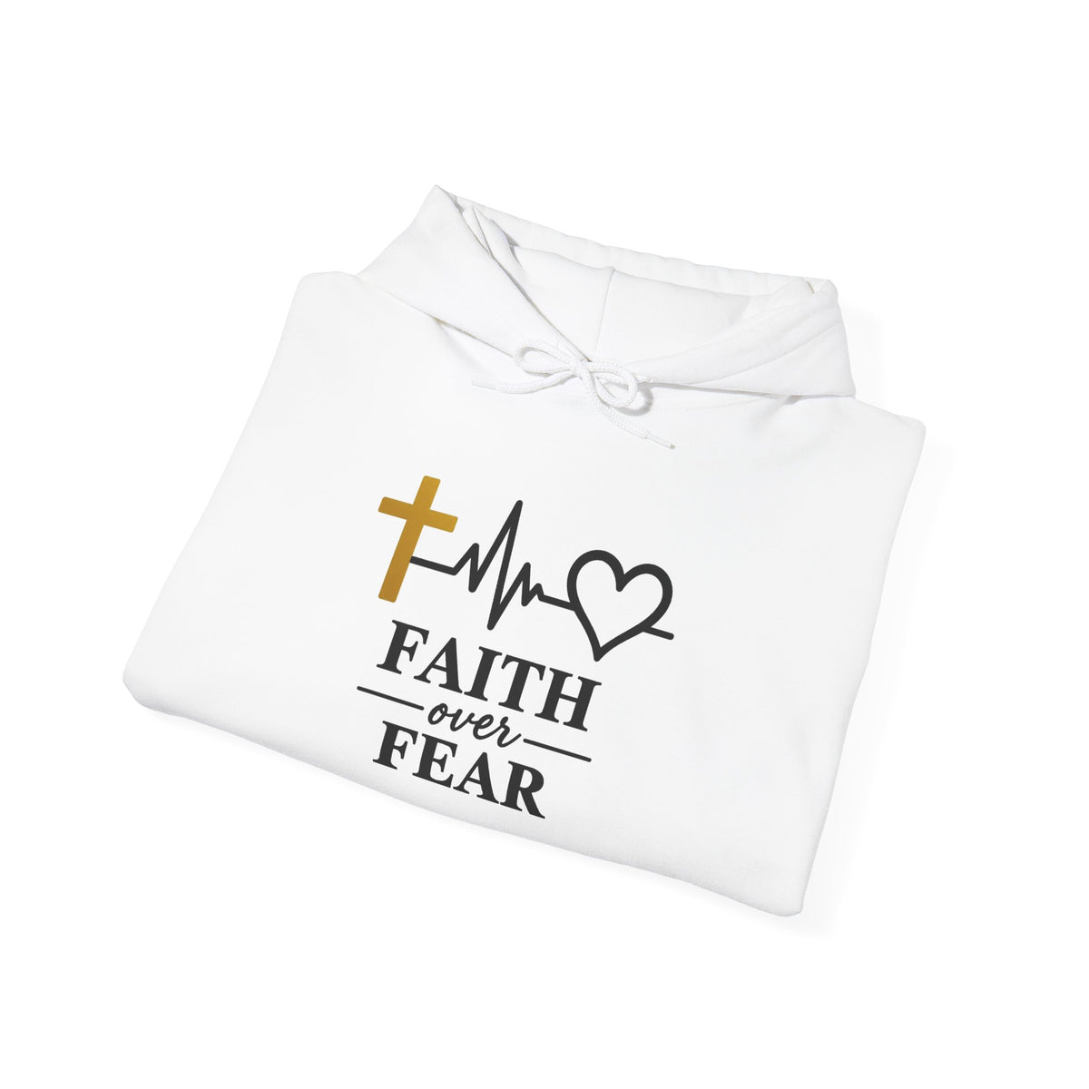 Faith Over Fear Hoodie – Christian Cross & Heartbeat Logo Pullover