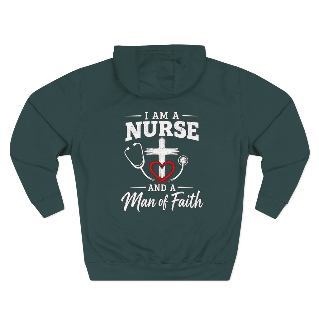 Nurse & Man of Faith Hoodie - Stethoscope Heart Cross Fleece Pullover