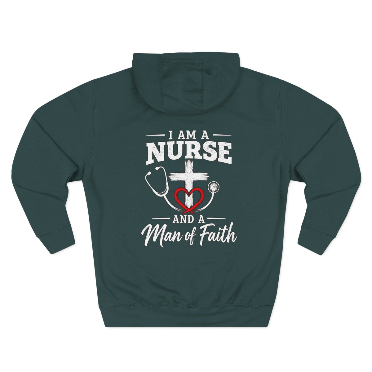 Nurse & Man of Faith Hoodie - Stethoscope Heart Cross Fleece Pullover