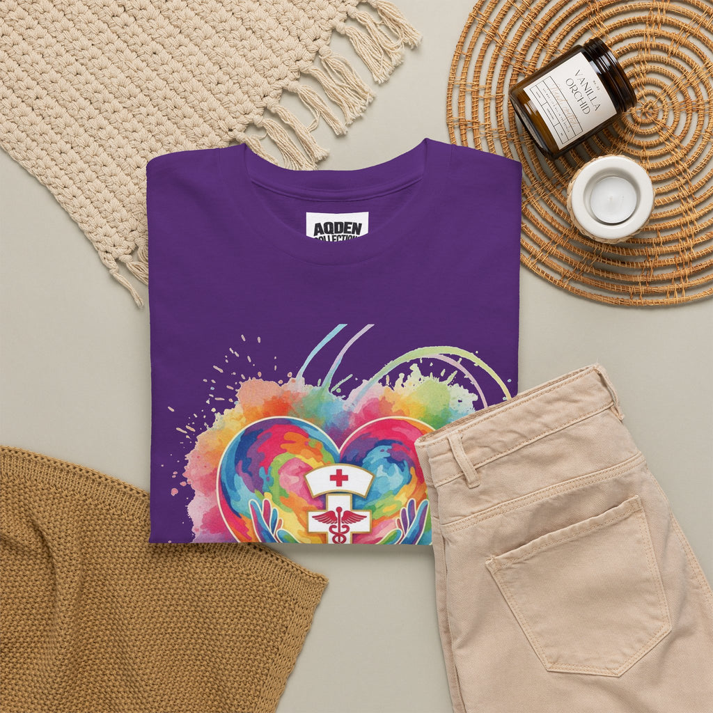 Nurse Heart Rainbow T-Shirt — Watercolor Caduceus Love Tee