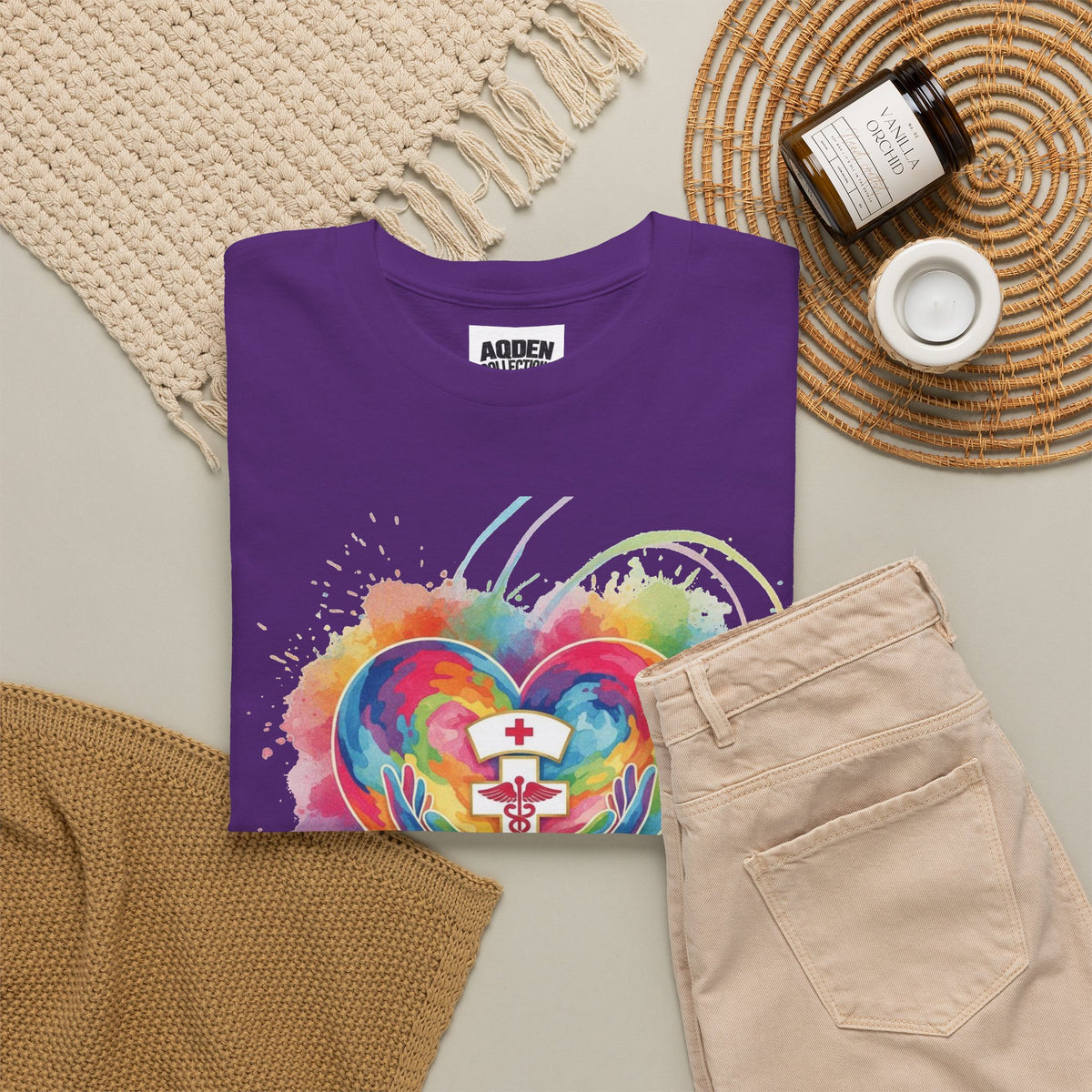Nurse Heart Rainbow T-Shirt — Watercolor Caduceus Love Tee