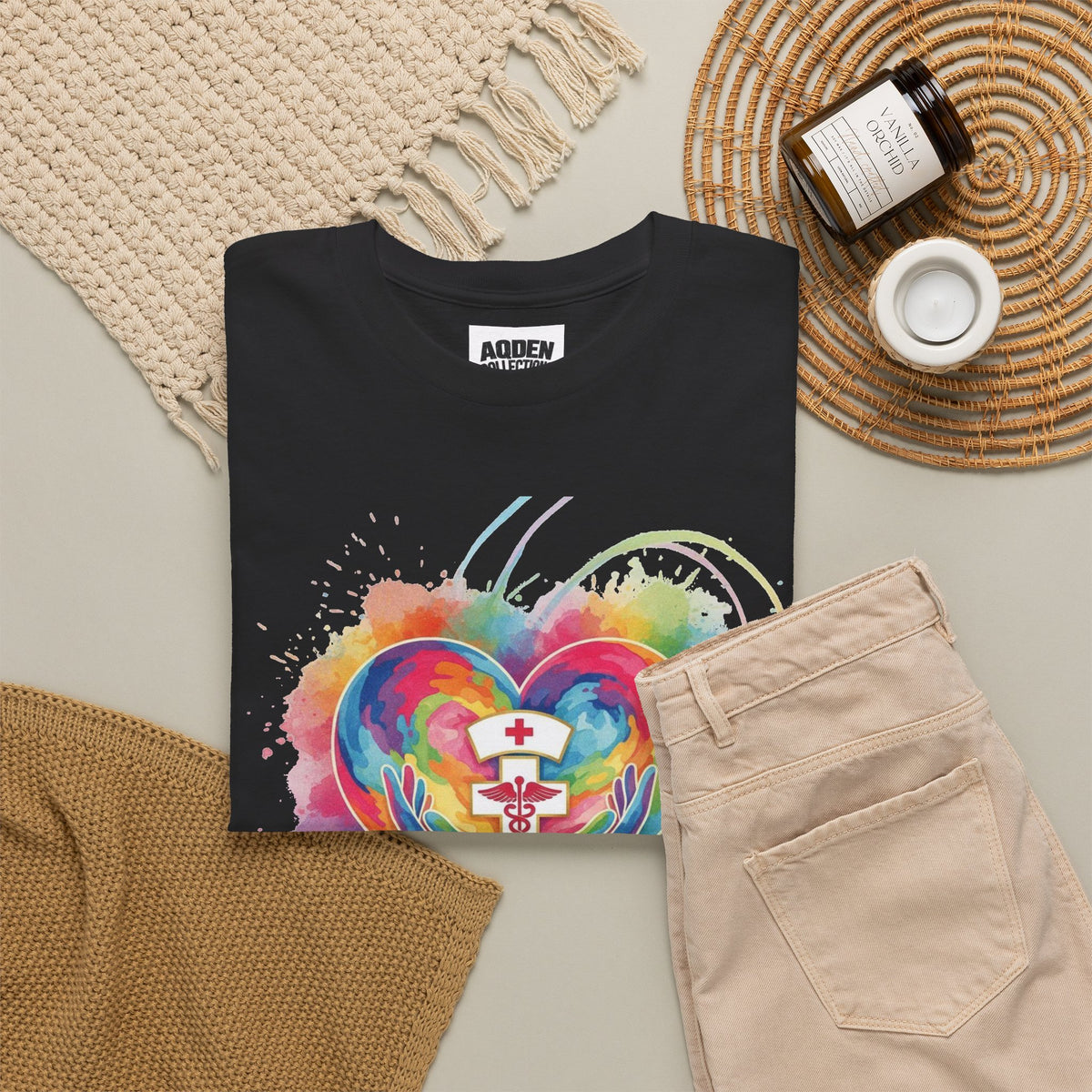 Nurse Heart Rainbow T-Shirt — Watercolor Caduceus Love Tee