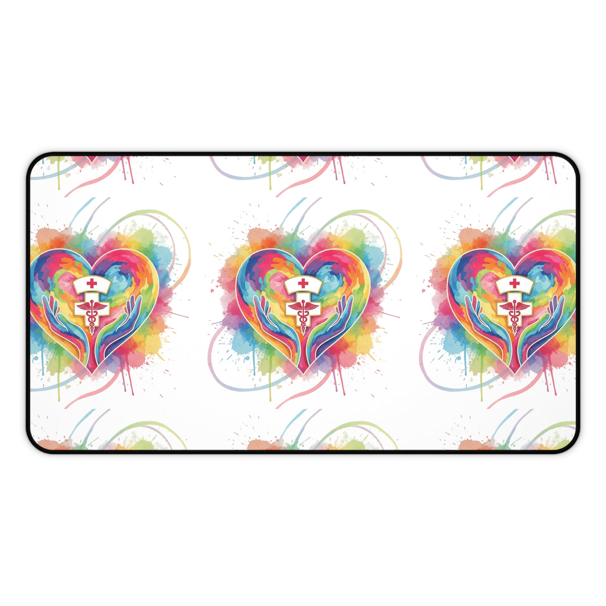 Colorful Heart Nurse Desk Mat — Rainbow Medical Symbol Mouse Pad