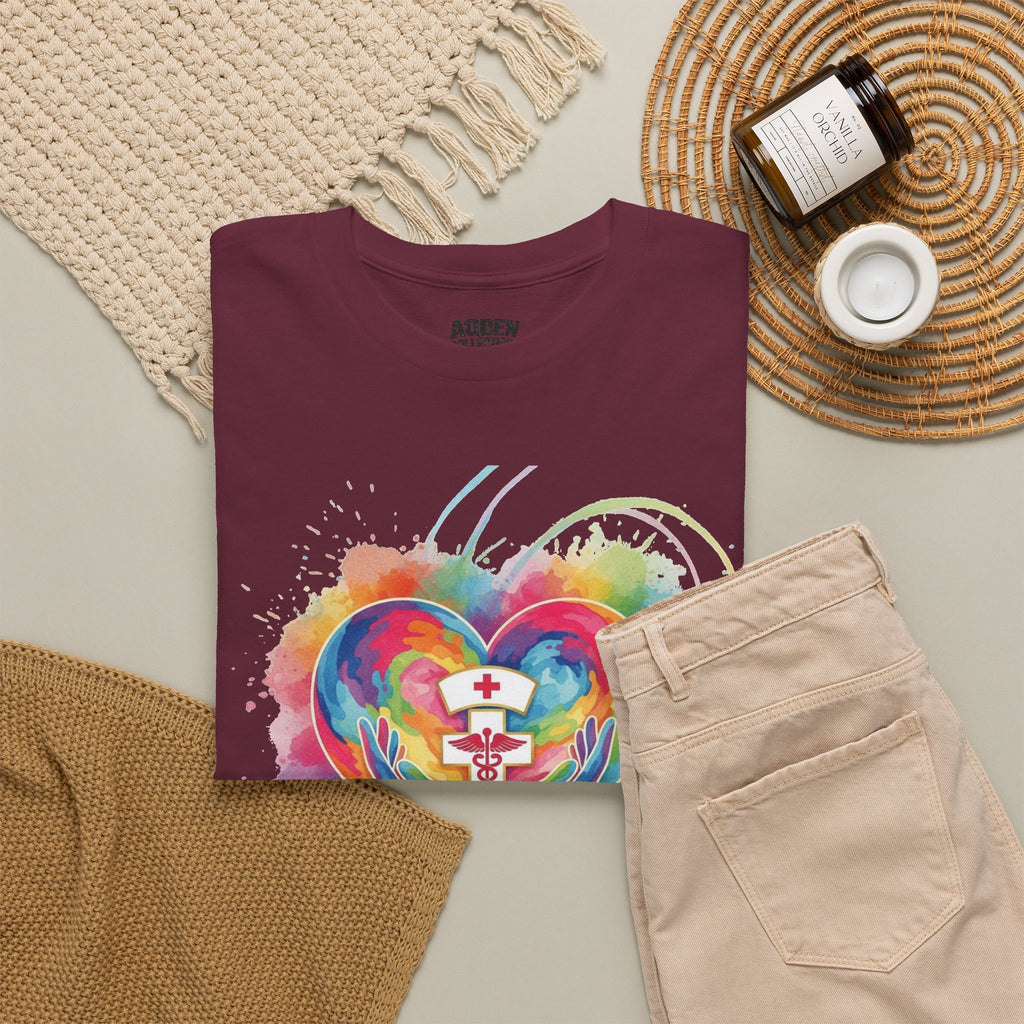 Nurse Heart Rainbow T-Shirt — Watercolor Caduceus Love Tee