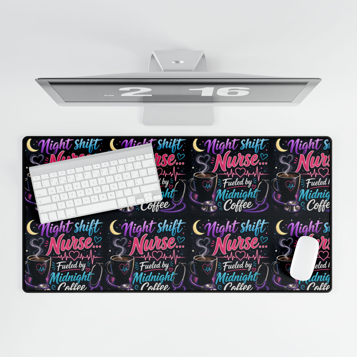Night Shift Nurse Desk Mat — “Fueled by Midnight Coffee” Non-Slip Mouse Pad