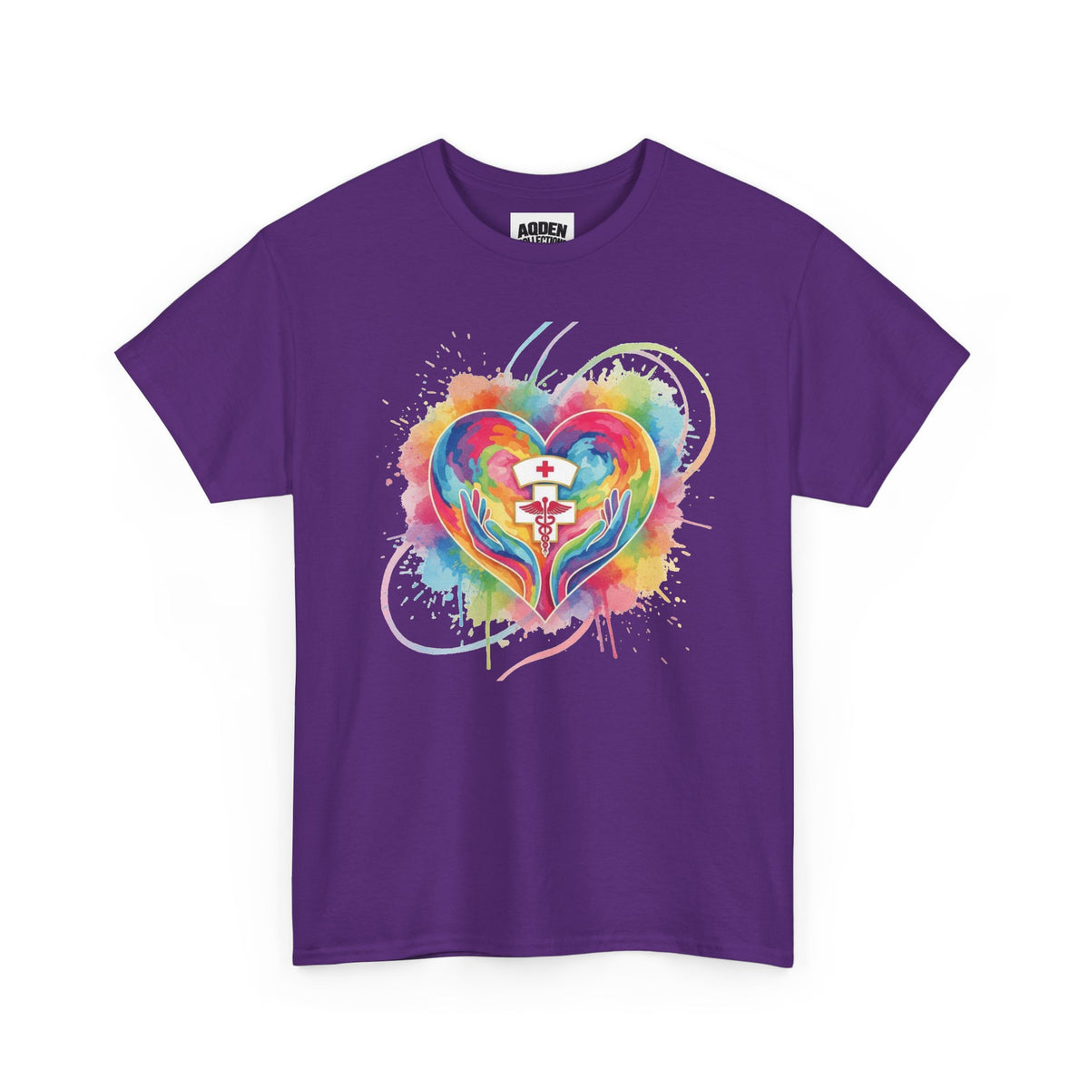 Nurse Heart Rainbow T-Shirt — Watercolor Caduceus Love Tee