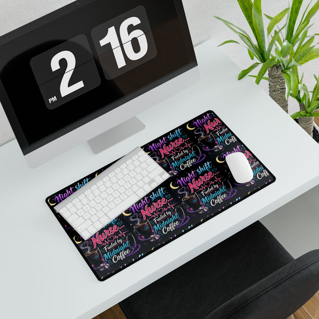 Night Shift Nurse Desk Mat — “Fueled by Midnight Coffee” Non-Slip Mouse Pad