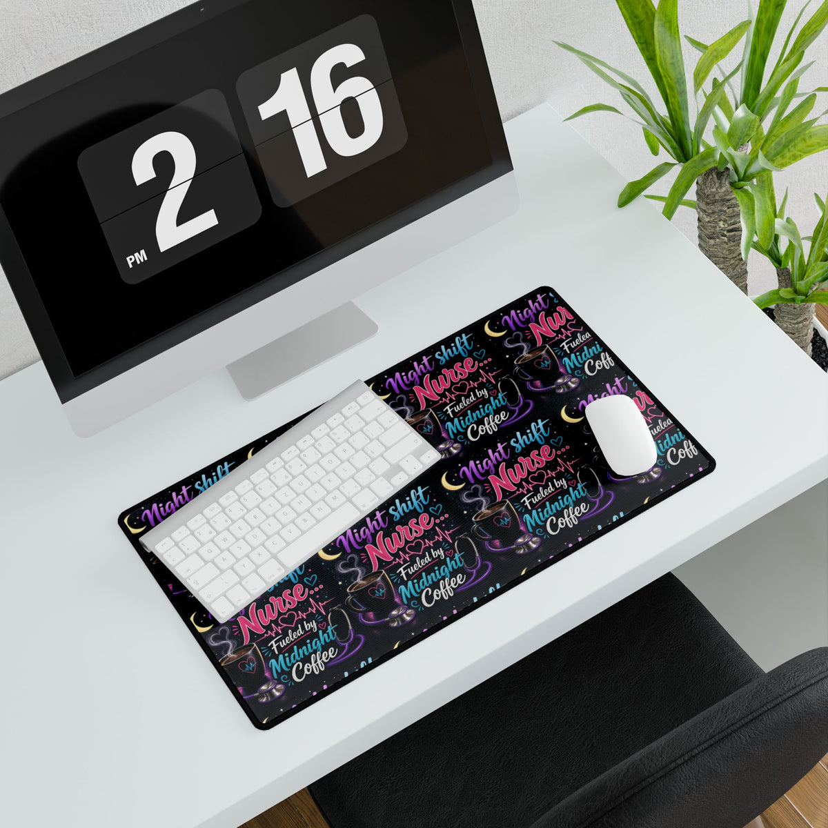 Night Shift Nurse Desk Mat — “Fueled by Midnight Coffee” Non-Slip Mouse Pad
