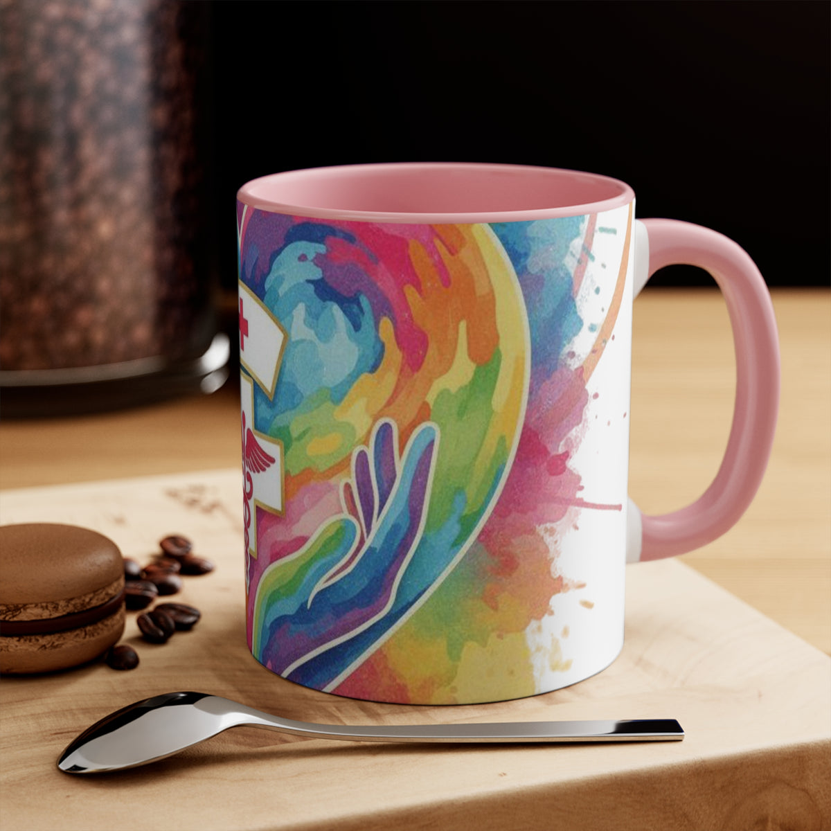 Nurse Caduceus Heart Accent Mug – Colorful Watercolor Medical Gift