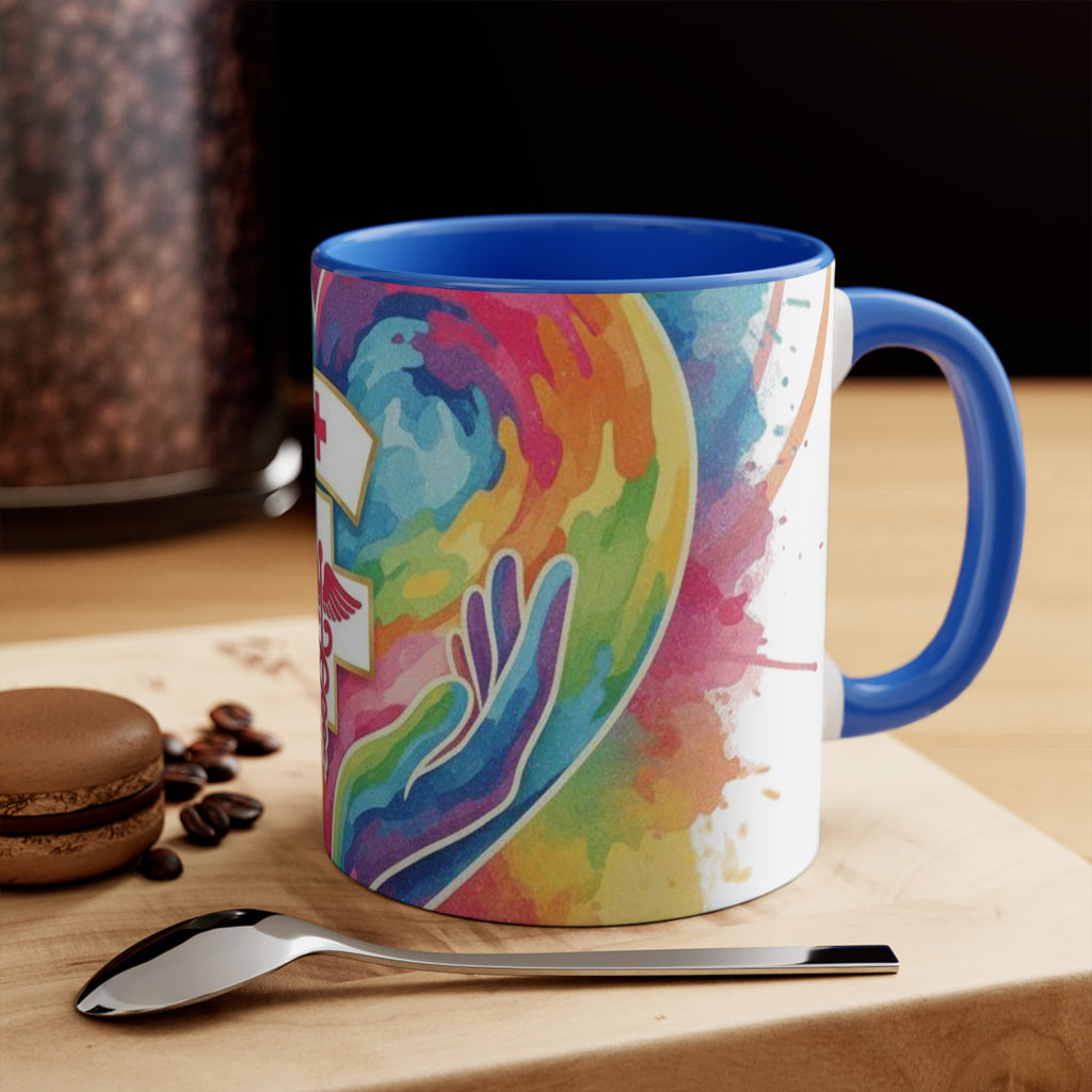 Nurse Caduceus Heart Accent Mug – Colorful Watercolor Medical Gift