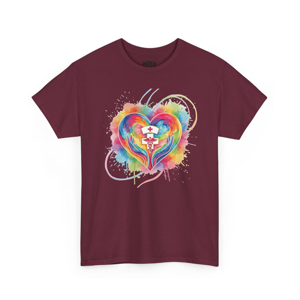 Nurse Heart Rainbow T-Shirt — Watercolor Caduceus Love Tee
